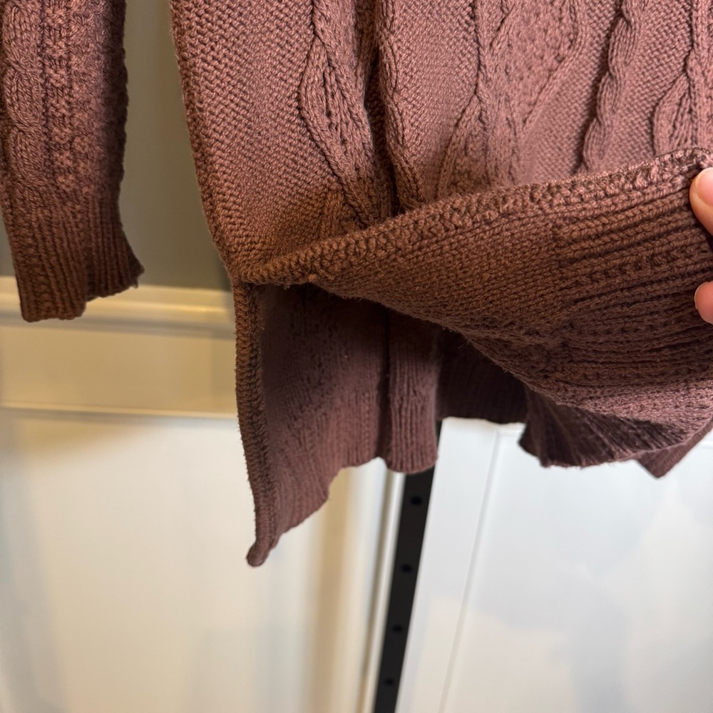 Vintage roll neck cable knit sweater 100% cotton brown Erik Stewart Small - Picture 6 of 11